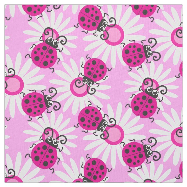 Rosa ladybugs, jaktfåglar, blommor, grafik mönster tyg (Provkarta)