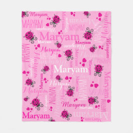 Rosa ladybugs och hjärt-flickors eget namn fleecefilt