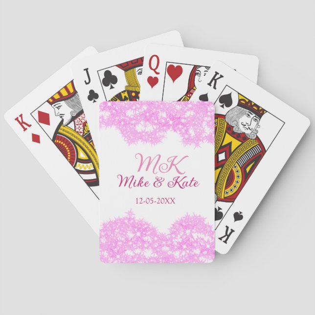 Rosa lägg till ett par namn-datummonogram glitter  casinokort (Baksidan)