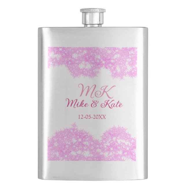 Rosa lägg till ett par namn-datummonogram glitter  fickplunta (Framsidan)