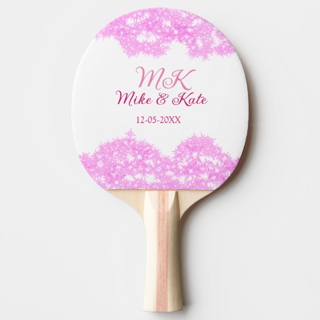 Rosa lägg till ett par namn-datummonogram glitter  pingisracket (Framsidan)