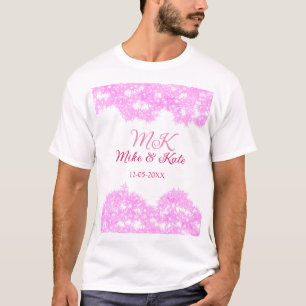 Rosa lägg till ett par namn-datummonogram glitter t shirt