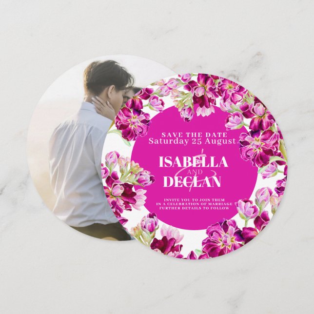 Rosa lagrar blommor bröllop spara datum runt datumet (Fram/baksida)