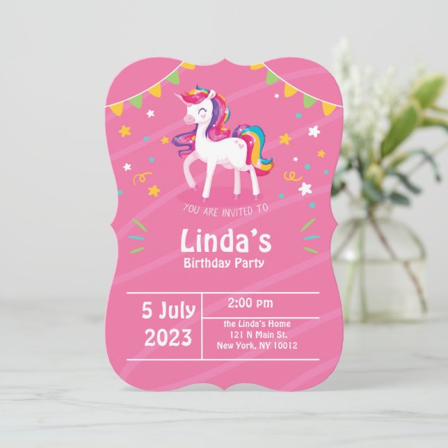 rosa Lama Unicorn Birthday-inbjudan (Stående Fram)
