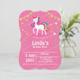 rosa Lama Unicorn Birthday-inbjudan