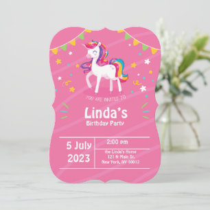 rosa Lama Unicorn Birthday-inbjudan