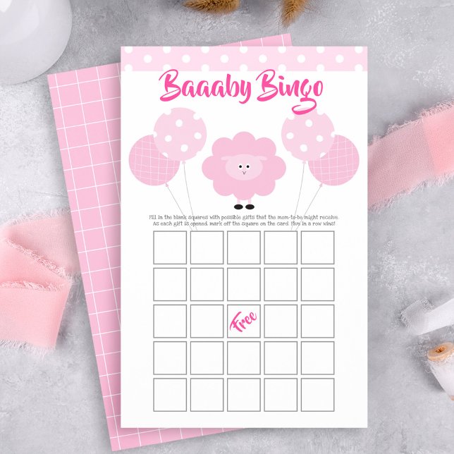 Rosa Lamb Baby Shower Cute Sweet Bingo Game Card (Skapare uppladdad)