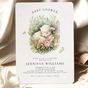 Rosa Lamb Baby Shower Girl-inbjudningar