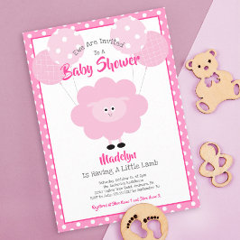 Rosa Lamb Baby Shower Script Ballowes Cute Modern Inbjudningar