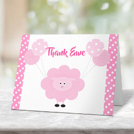 Rosa Lamb Balloons Girl Baby Shower Cute Sweet Tack Kort