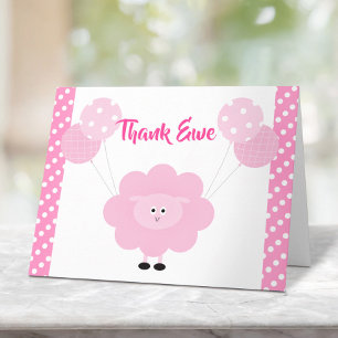 Rosa Lamb Balloons Girl Baby Shower Cute Sweet Tack Kort