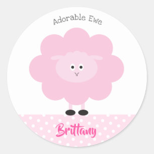 Rosa Lamb Cute Adsible Ewe Back to school Namn Runt Klistermärke
