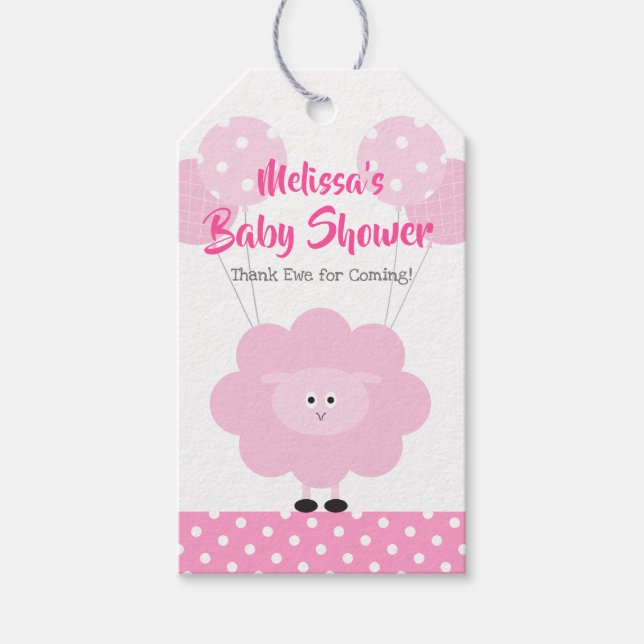 Rosa Lamb Girl Baby Shower Cute Kawaii Modern Presentetikett (Framsidan)
