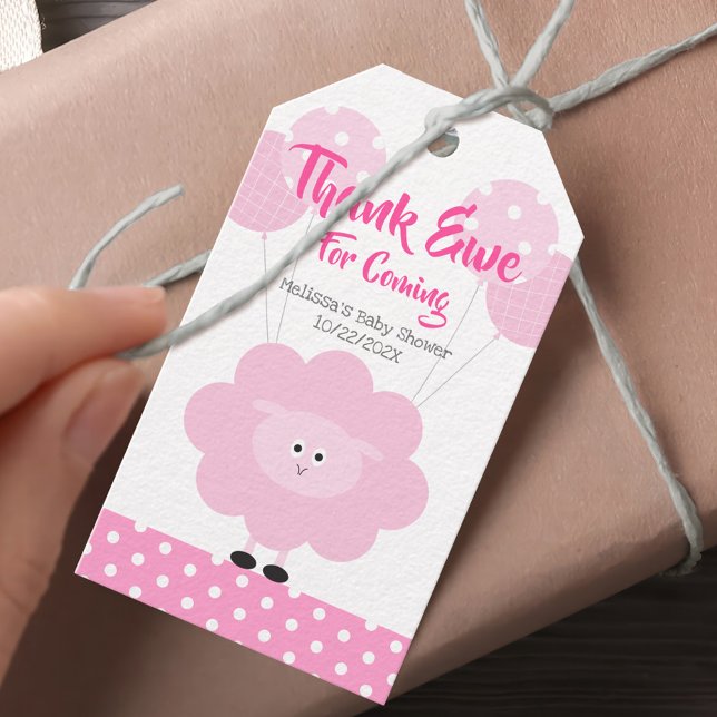 Rosa Lamb Girl Tack Baby Shower Cute Sweet Presentetikett (Skapare uppladdad)
