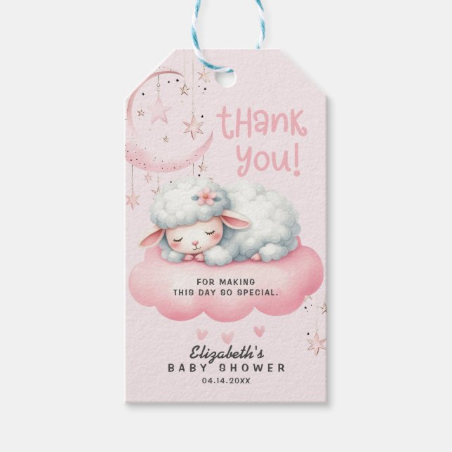 Rosa Lamb Girl Tack Baby Shower Presentetikett (Framsidan)