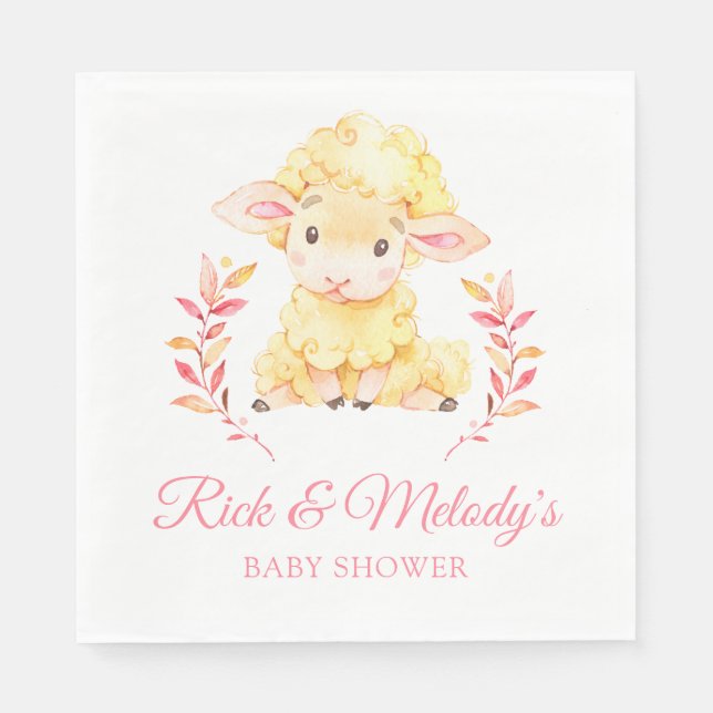 Rosa Lamb Sheep Baby Shower for Girl Pappersservett (Framsidan)