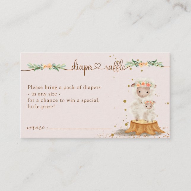 Rosa Lamb Sheep Baby Shower Mamma Raffle Tilläggskort (Framsida)