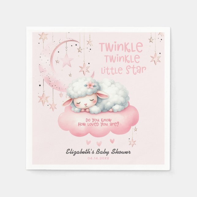 Rosa Lamb Twinkle Twinkle Girl Baby Shower Pappersservett (Framsidan)