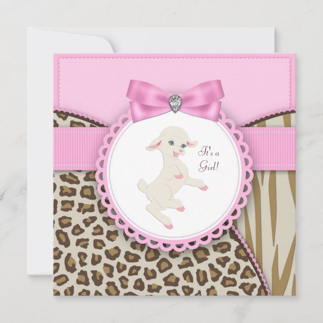 Rosa lamm baby shower inbjudningar (Framsida)