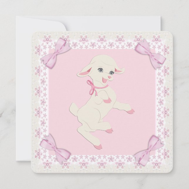 Rosa lamm baby shower inbjudningar (Framsida)