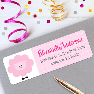 Rosa lamm-babyshower Söt kawaii-modern adress Returadress Etikett