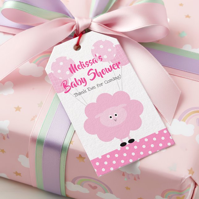 Rosa lammflicka Baby Shower Söt Kawaii Modern Presentetikett (Skapare uppladdad)