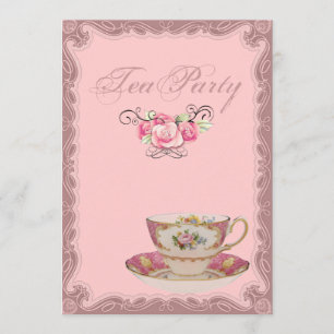 Rosa Land Möhippa Tea Party-inbjudan Inbjudningar