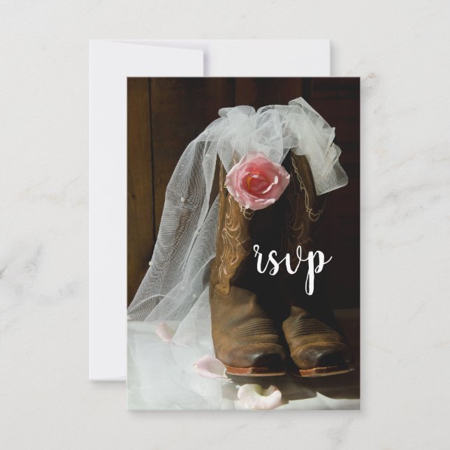 Rosa Land Ro och Cowboy Boots Westerna Bröllop OSA Kort (Framsida)