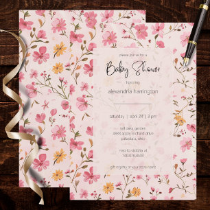 Rosa landlig blomsterbabyfirande inbjudningar