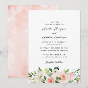 Rosa landlig rustik botanisk bröllop inbjudningar