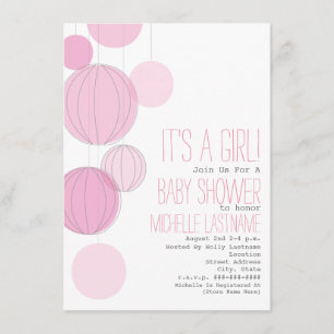 Rosa Lanterns Girl Baby Shower Inbjudningar
