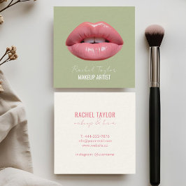 Rosa Läppar | Affärskortet Mint Makeup Square Fyrkantigt Visitkort