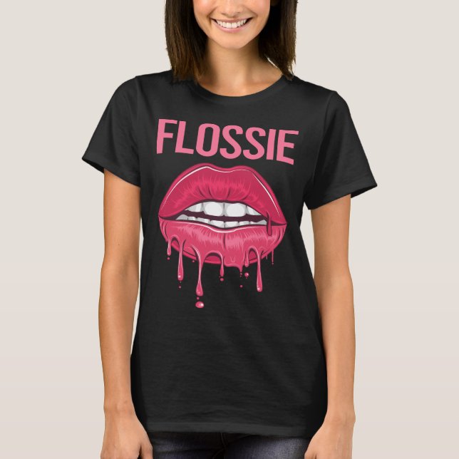 Rosa Läppar - Flossie Namn T Shirt (Framsida)