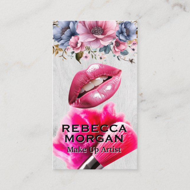 Rosa Läppar | Fyll på pensel och pulver Visitkort (Framsida)