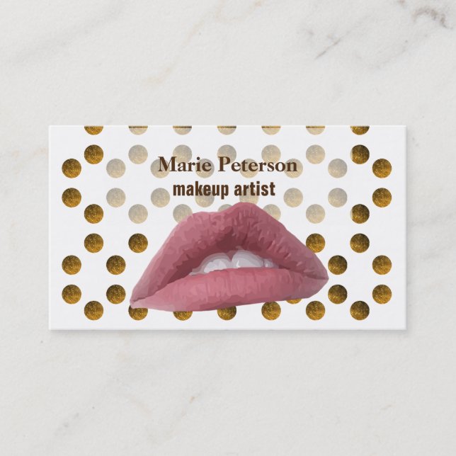 Rosa Läppar Golden Dots Bussines Card Visitkort (Framsida)