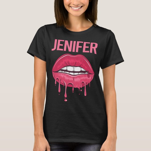 Rosa Läppar - Jenifer Namn T Shirt (Framsida)