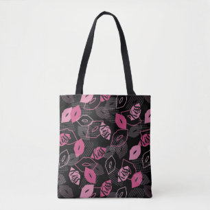 Rosa Läppar Kissing Mönster Black Ver Tygkasse