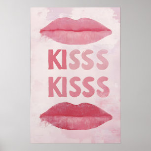 Rosa läppar konsttryck Retro kyssaffisch, Chic väg Poster