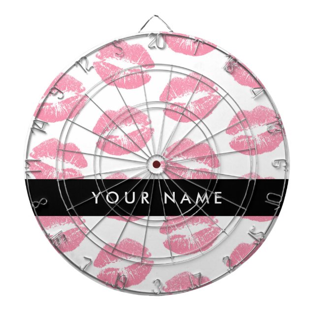 Rosa Läppar, kyss, läppstift, ditt namn, anpassa Darttavla (Framsidan)