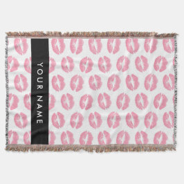 Rosa Läppar, kyss, läppstift, ditt namn, anpassa Filt