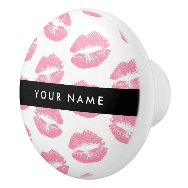 Rosa Läppar, kyss, läppstift, ditt namn, anpassa Knopp (Höger)