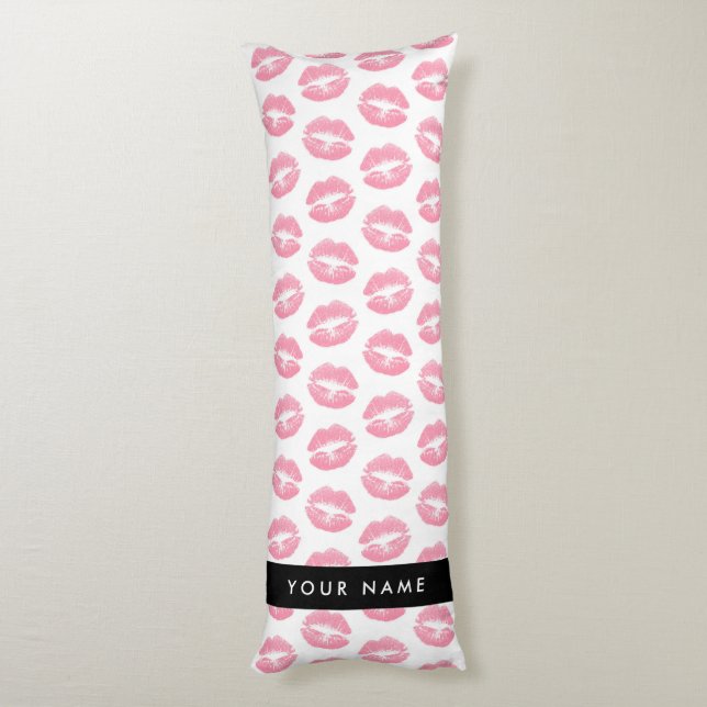 Rosa Läppar, kyss, läppstift, ditt namn, anpassa Kroppskudde (Baksidan (Vertikal))