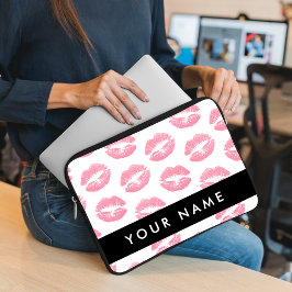 Rosa Läppar, kyss, läppstift, ditt namn, anpassa Laptop Fodral