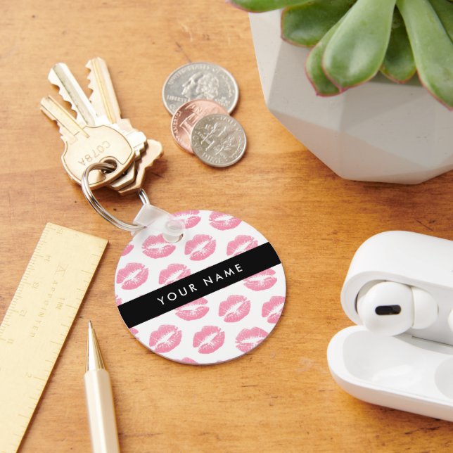 Rosa Läppar, kyss, läppstift, ditt namn, anpassa Nyckelring (Skrivbord)