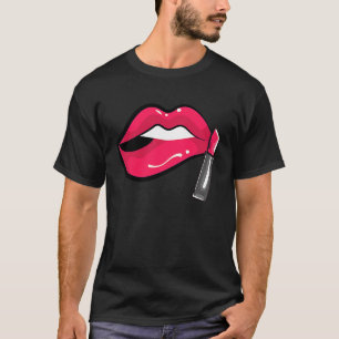 Rosa Läppar Lipstick Kiss Mouth 90 s Retro Theme T Shirt