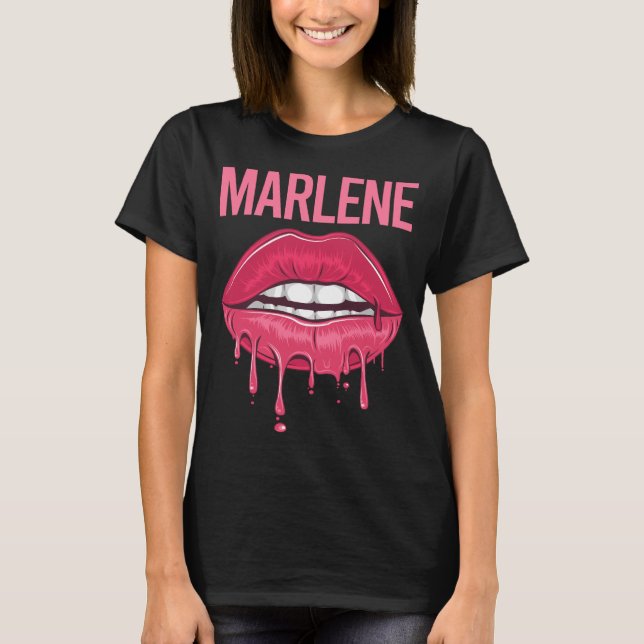 Rosa Läppar - Marlene Namn T Shirt (Framsida)