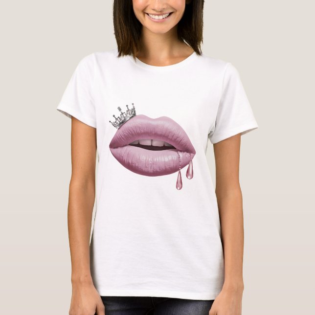 Rosa läppar med krona t shirt (Framsida)