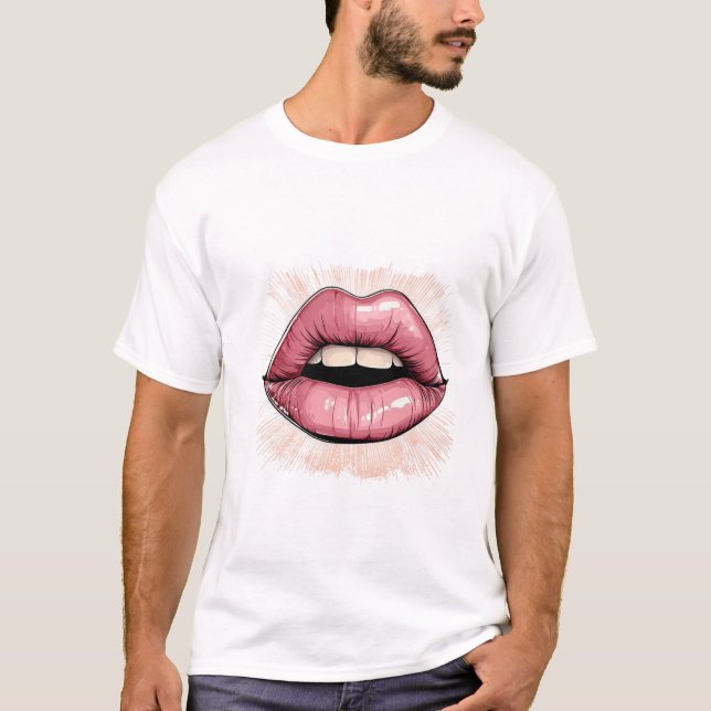 Rosa läppar med tänder t shirt (Framsida)