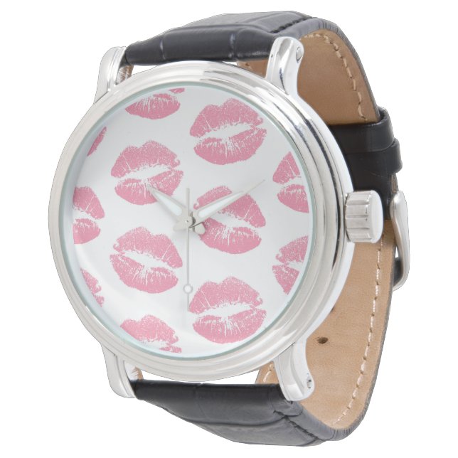 Rosa läppar, Mönster av läppar, Rosa läppstift, Ky Armbandsur (Vinklad)