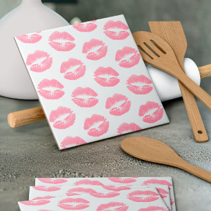 Rosa Läppar, Mönster i Läppar, Rosa Lipstick, kyss Kakelplatta